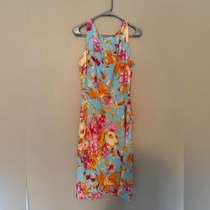 Danny & Nicole Vibrant Floral Midi Dress - Blue and Orange